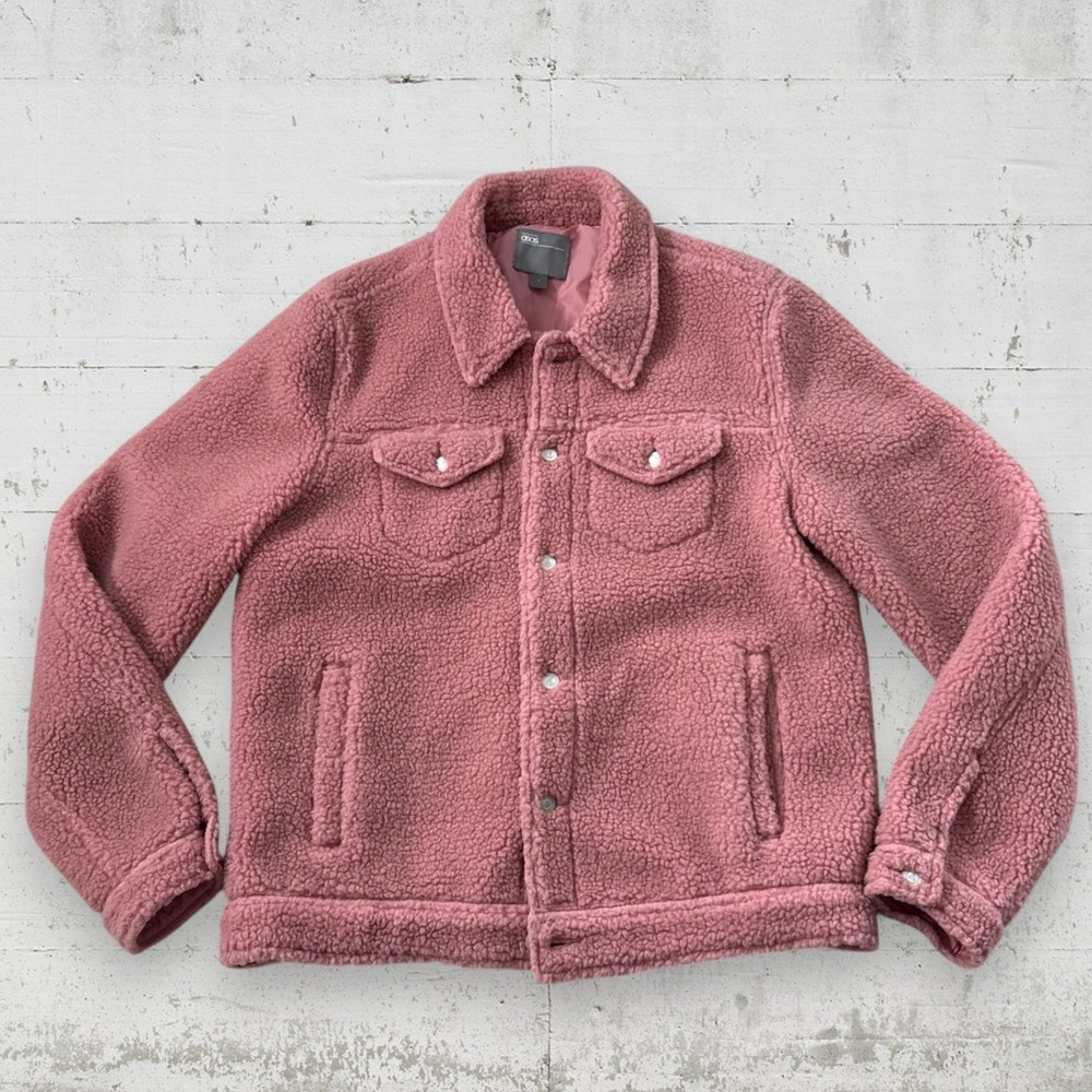 ASOS Pink Fuzzy Sherpa‎ Teddy Button Front Jacket Size L Casual Outdoors